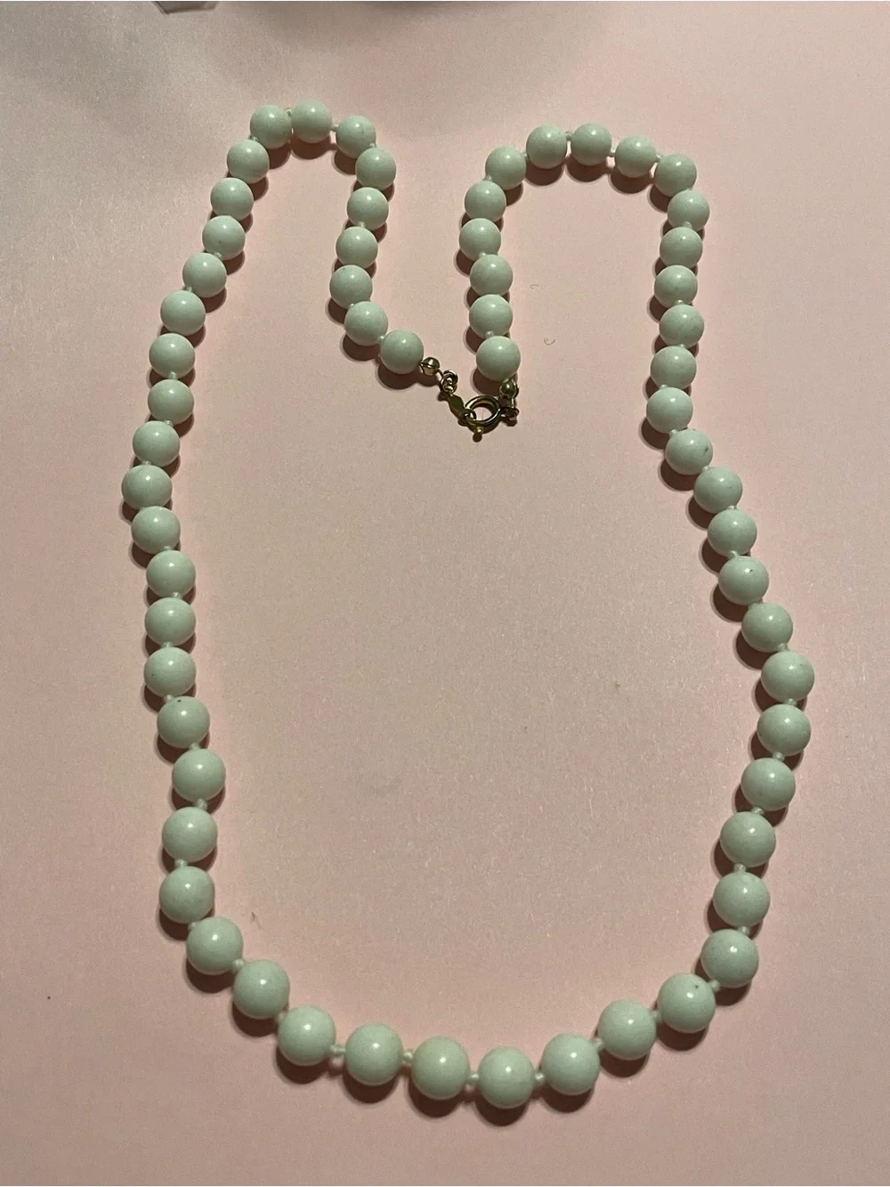 14K GF Knotted Milk Glass Bead Necklace #9181